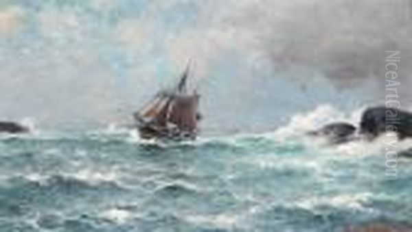 Seilskute Og Brenninger Oil Painting by Lars Laurits Larsen Haaland