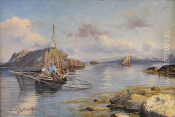 Two Fishermen Oil Painting by Lars Laurits Larsen Haaland