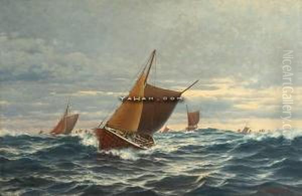 Sildefiskere Oil Painting by Lars Laurits Larsen Haaland