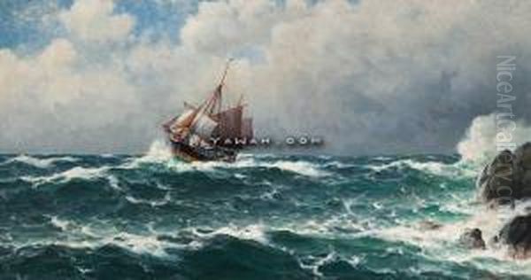 Ved Kysten Oil Painting by Lars Laurits Larsen Haaland