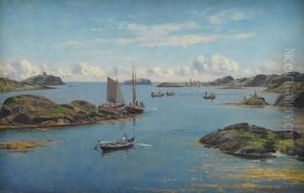 Sildefiske 1905 Oil Painting by Lars Laurits Larsen Haaland