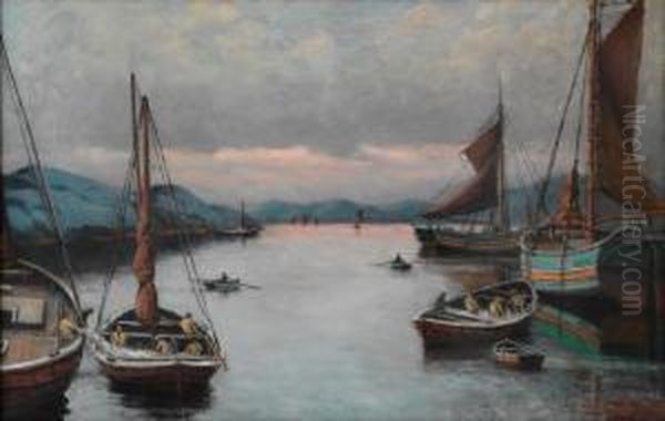 Sildefiske 1934 Oil Painting by Lars Laurits Larsen Haaland