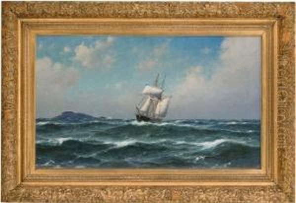 Seilskute Ved De Ytterste Skjaer 1903 Oil Painting by Lars Laurits Larsen Haaland