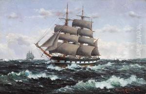 For Fulle Seil Oil Painting by Lars Laurits Larsen Haaland