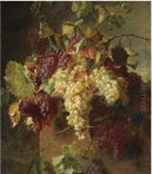 A Still Life With Grapes Oil Painting by Adriana-Johanna Haanen