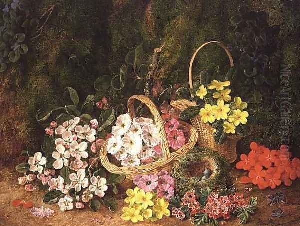 Spring Flowers in baskets Oil Painting by George Clare