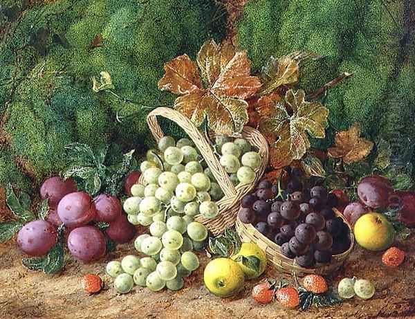 Still Life with Plums, Apples and Baskets of Grapes Oil Painting by George Clare