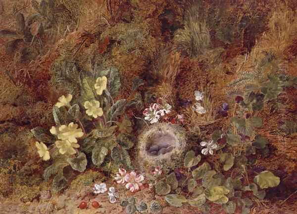 Still Life with Bird's Nest and Wild Flowers Oil Painting by George Clare