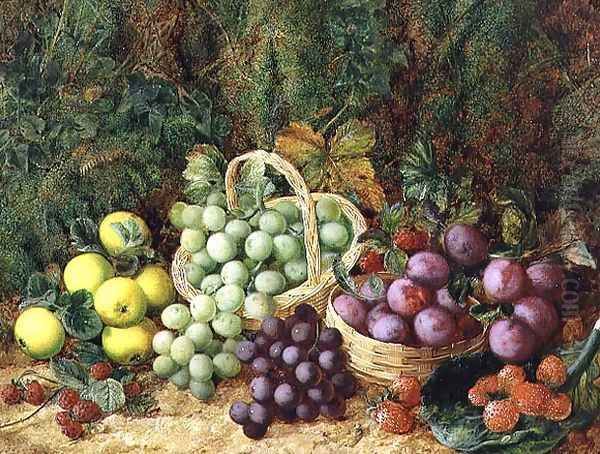 Still Life with Apples and Baskets of Grapes and Plums Oil Painting by George Clare