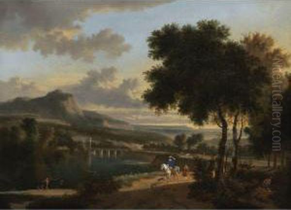 An Extensive Landscape With Travellers Oil Painting by Jan Hackaert