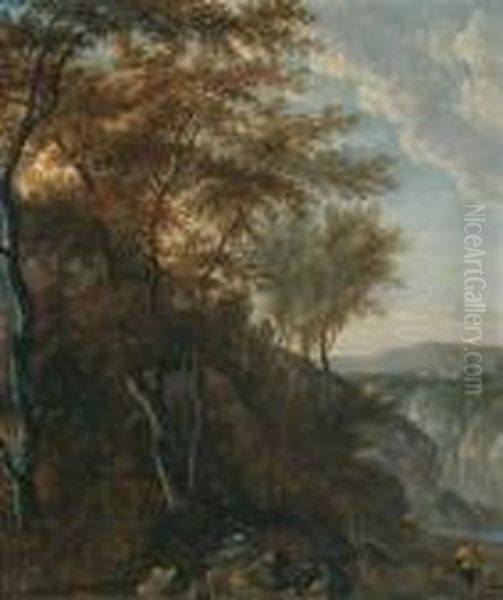 Berglandschaft Mit Hirten Oil Painting by Jan Hackaert