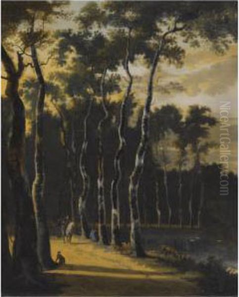 A Wooded Landscape With A Horseman On A Path In The Foreground Oil Painting by Jan Hackaert