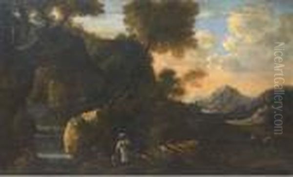 Paesaggio Fluviale Con Figure by Jan Hackaert