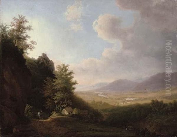 A Traveler On A Mountain Path, An Extensive Landscape Beyond Oil Painting by Jan Hackaert