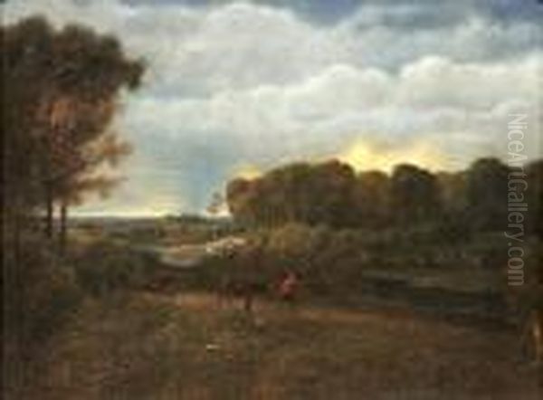 Romantische Landschaft Mit Viehhirten Der Seine Herde Zum Gehoft Treibt Oil Painting by Jan Hackaert