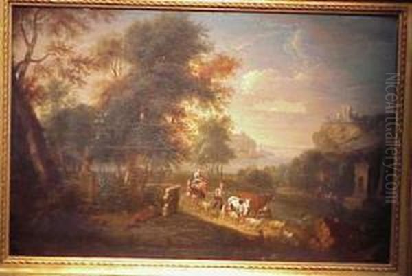 Drovers With Livestock In A Landscape Oil Painting by Jan Hackaert