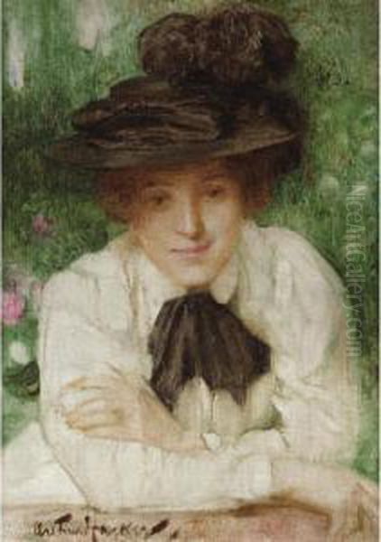 Portrait Of An Edwardian Lady Oil Painting by Arthur Hacker