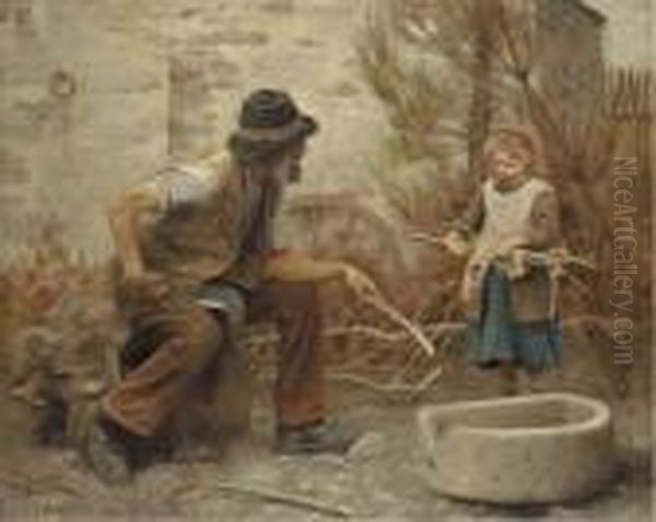 A Woodcutter And His Daughter Oil Painting by Arthur Hacker