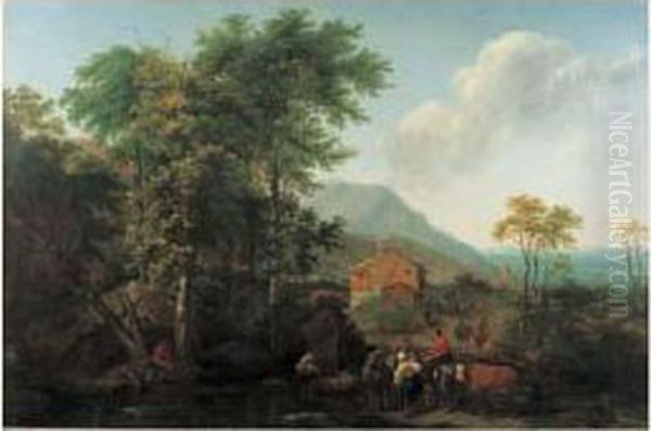 Paysage Anime De Personnages Et Troupeau Oil Painting by Carl Ludwig Hackert