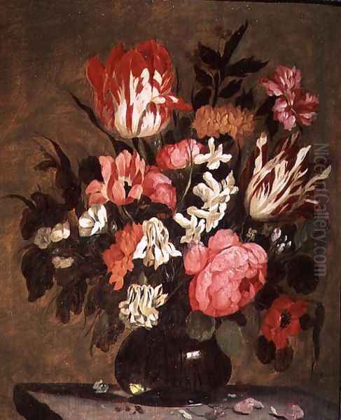 Flowers in a Glass Vase Oil Painting by Jacques de Claeuw