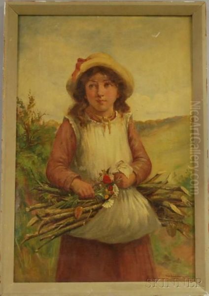 Portrait Of A Girl With Flowers And Branches Oil Painting by David W. Haddon