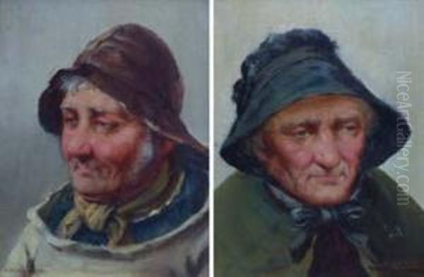 Portraits Of An Elderly Couple Oil Painting by David W. Haddon