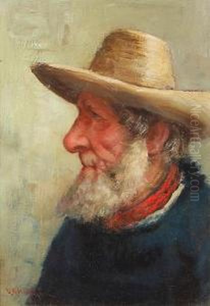 Portrait Of An Old Fisherman Oil Painting by David W. Haddon