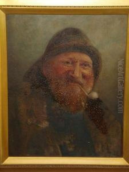 Portrait Of A Fisherman Smoking A Pipe Oil Painting by David W. Haddon