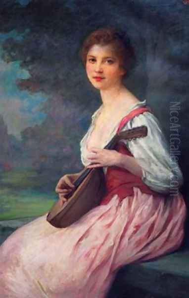 La mandoline (The Mandolin) Oil Painting by Lenoir Charles Amable