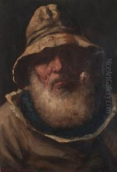 Portrait Of A Fisherman Smoking A Pipe. Oil Painting by David W. Haddon