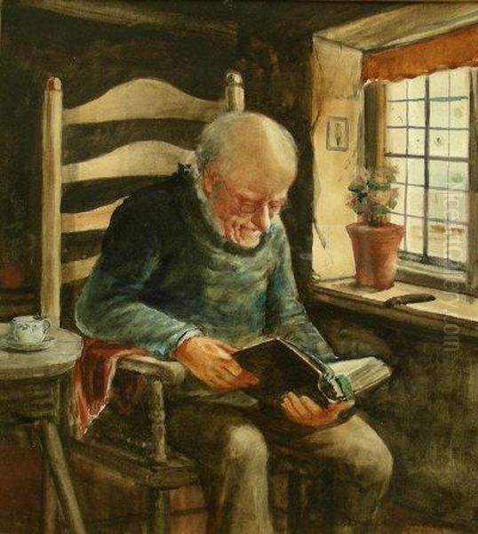 Fisherman Reading Oil Painting by David W. Haddon