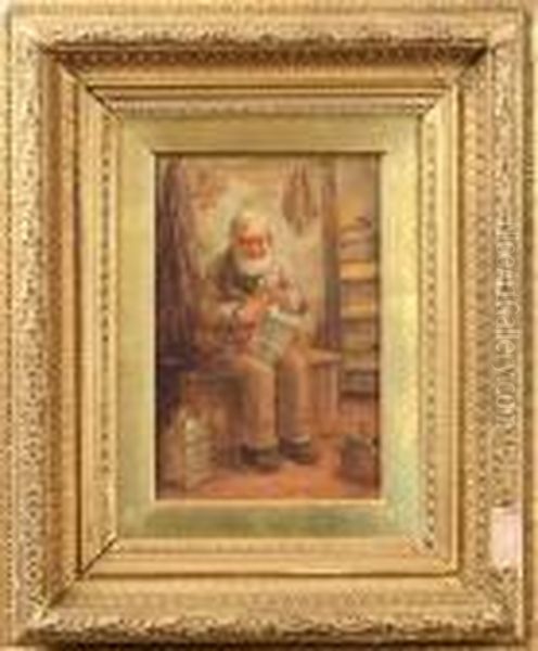 Interior Med Sittande Man Oil Painting by David W. Haddon