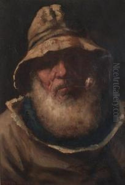 Portrait Of A Fisherman Smoking A Pipe. Oil Painting by David W. Haddon