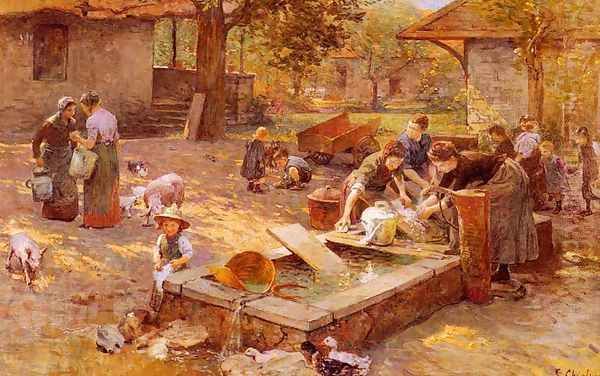 At The Washing Place Oil Painting by Luigi Chialiva