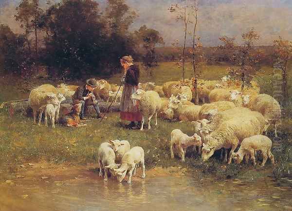 Guarding the Flock Oil Painting by Luigi Chialiva