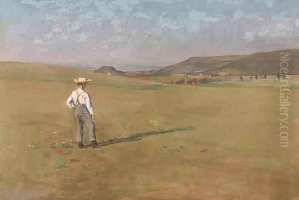 A farmer surveying his pasture Oil Painting by Luigi Chialiva