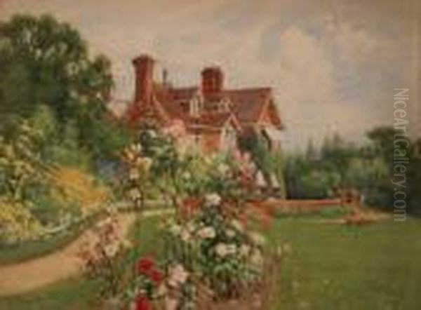 View Of A House And Garden In Bloom Oil Painting by Mary S. Hagarty