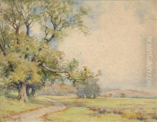 Country Lanewith A Broad Oak Oil Painting by Mary S. Hagarty