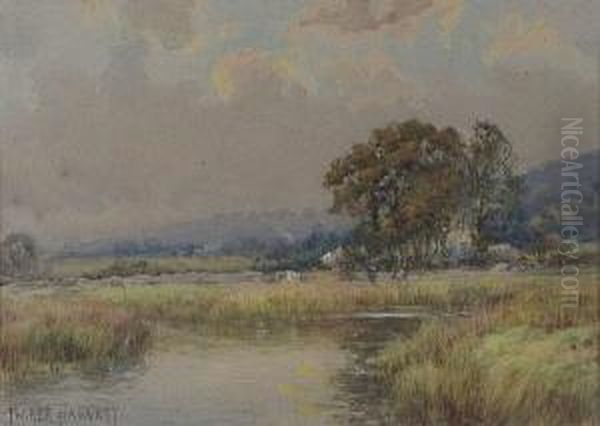 River Landscape With Trees And Figures Oil Painting by Parker Hagarty