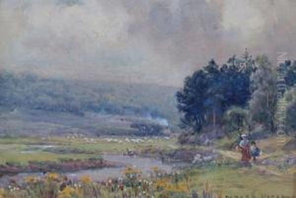 'the Evening Valley', And 
Another 'by The Ogmore River, South Wales', Both Signed; Both Signed And
 Inscribed Verso, Watercolour Oil Painting by Parker Hagarty