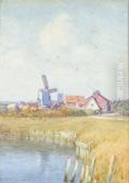 Landscape With A Windmill Oil Painting by Parker Hagarty