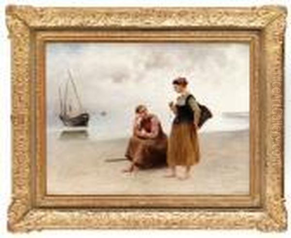 Fiskarflickor, Bretagne Oil Painting by August Wilhelm Nikolaus Hagborg