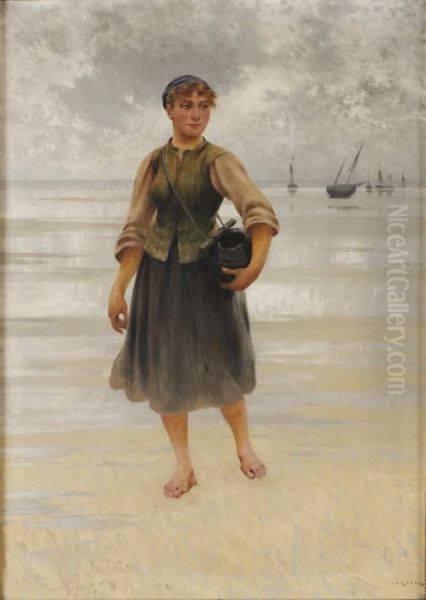 Musselplockerska Oil Painting by August Wilhelm Nikolaus Hagborg