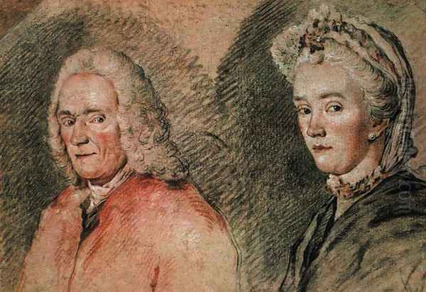 Voltaire (Francois Marie Arouet de Voltaire 1694-1778) and Madame Denis (Marie-Louise Mignot Denis 1712-90), c.1758-70 Oil Painting by Charles-Nicolas II Cochin