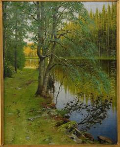 Sommarlandskap Oil Painting by August Wilhelm Nikolaus Hagborg