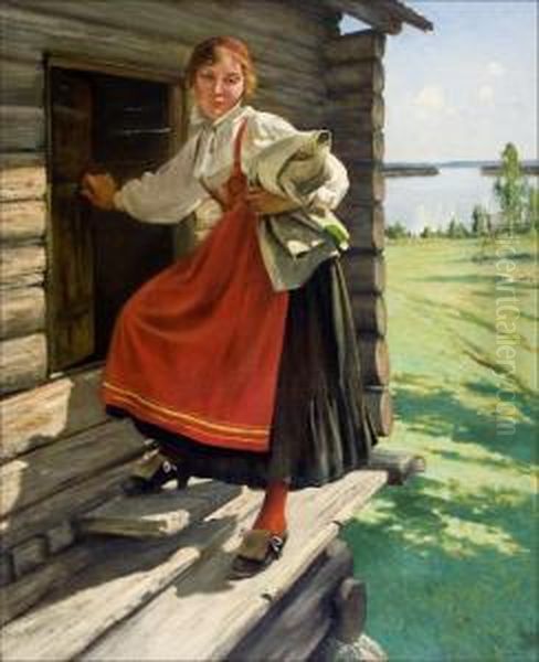 Tyttomoran Puvussa. Oil Painting by August Wilhelm Nikolaus Hagborg