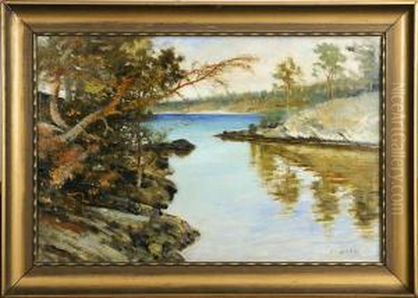 Kustlandskap, Signerad Hagborg Oil Painting by August Wilhelm Nikolaus Hagborg