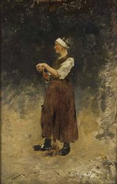 Allmogekvinna Oil Painting by August Wilhelm Nikolaus Hagborg