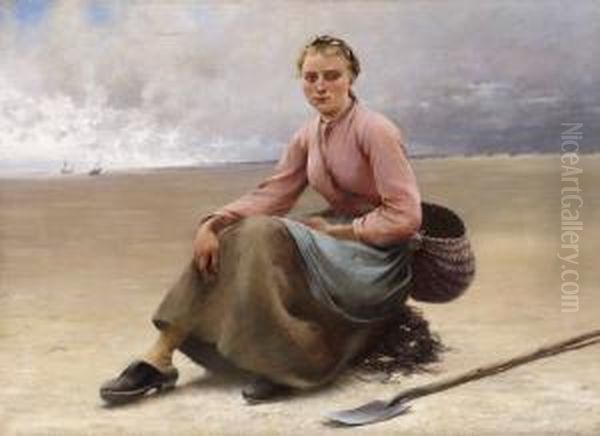 Musselplockerska Oil Painting by August Wilhelm Nikolaus Hagborg