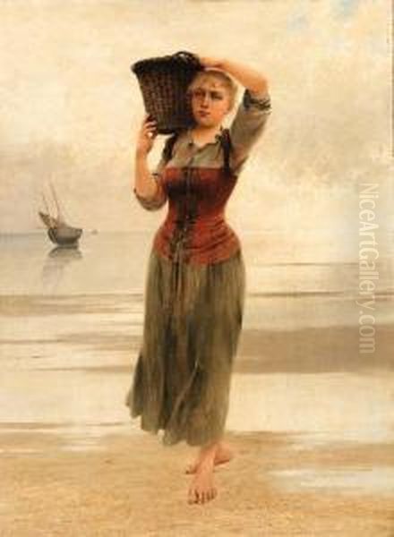 The Fisherman's Daughter Oil Painting by August Wilhelm Nikolaus Hagborg